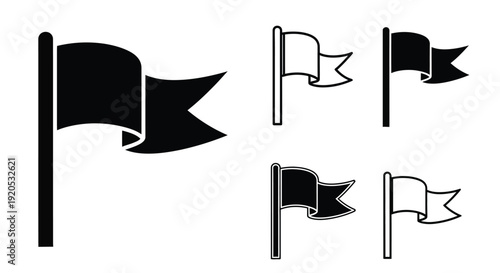 Four black flags waving in different directions a stark silhouette