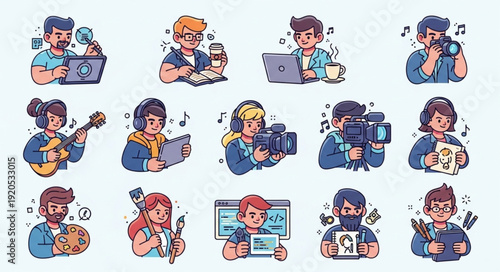 Collection of Diverse People Engaged in Creative Hobbies and Professions.