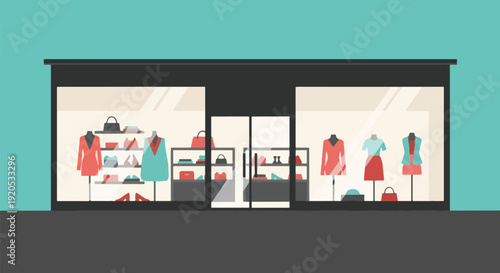 Clothing Store Front with Fashion Apparel Display.