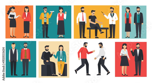 Diverse Group of People in Professional Settings and Casual Interactions.