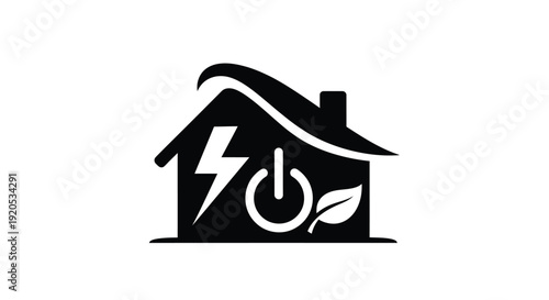 Home energy symbol featuring a lightning bolt and leaf silhouette