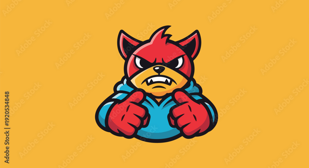 Obraz premium Angry cartoon character giving thumbs down red fox mascot.