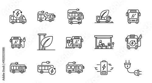 Electric Bus Icons Set Sustainable Transportation Concepts.