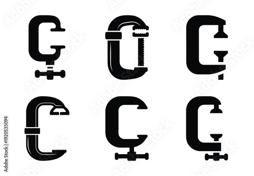 A set of  constriction tools and clamp icons