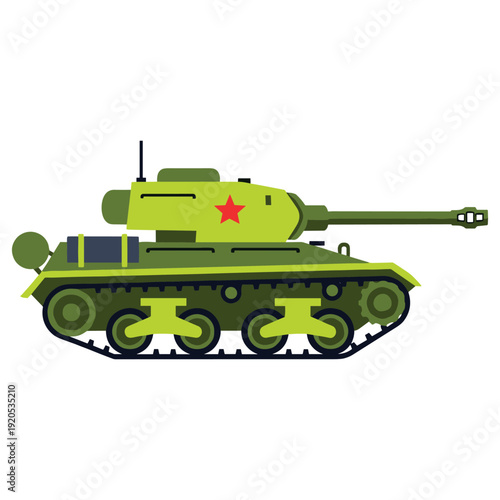 Military green tank with red star on side