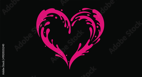 Vibrant pink heart shape formed from splashing liquid on a black background, symbolizing love and passion