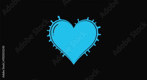 Stylized blue heart graphic with a unique spiky, virus-like outline on a dark black background, representing health, love, or a challenging emotional state.
