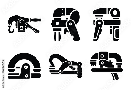 A set of  constriction tools and conduit bender icons