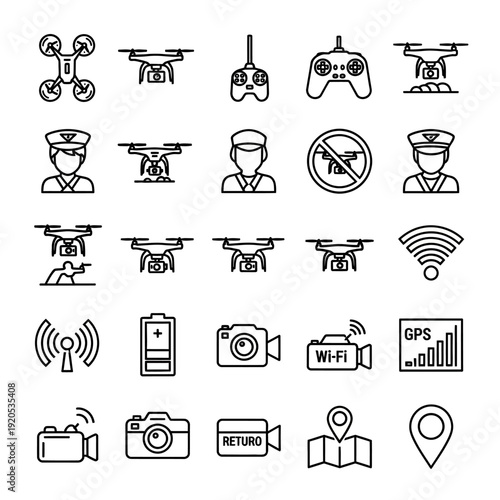 Drone and remote control icons.