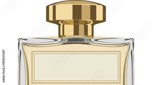 Stylish vector illustration of a luxury perfume bottle, showcasing a gleaming golden cap and transparent glass, ideal for premium fragrance design concepts and elegant beauty product branding