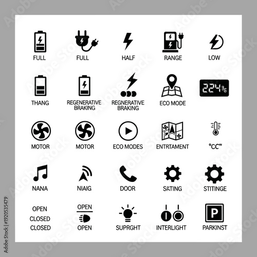 Electric Vehicle Charging Station Icons.