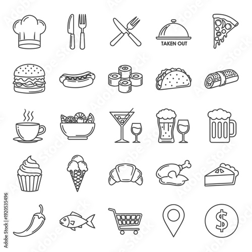 Food and drink icons set.
