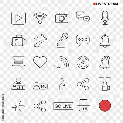 Livestreaming icons and symbols set.