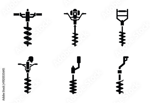 A set of  constriction tools and earth auger icons