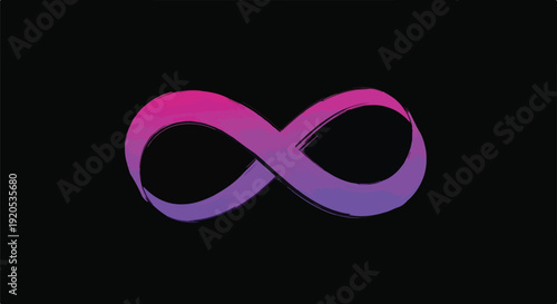 Infinity symbol with a gradient of pink and purple on a black background, representing endlessness, eternity, and eternal love.