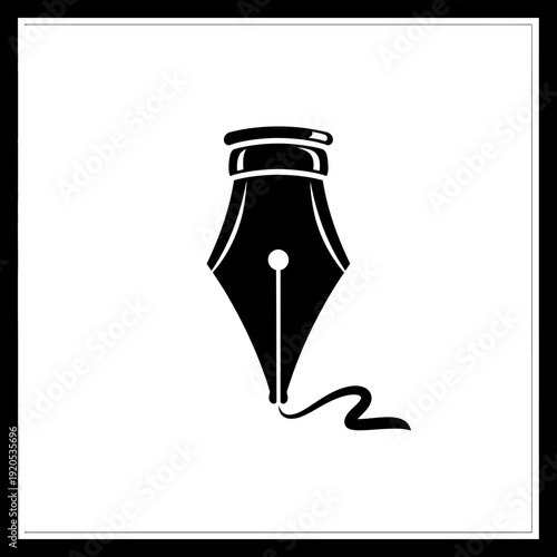 Pen nib with ink flowing out.