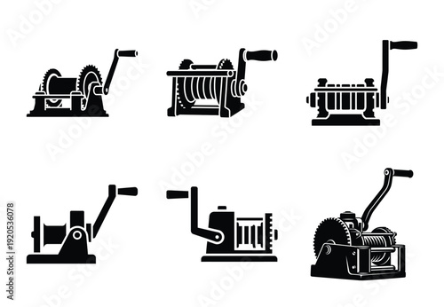 A set of  constriction tools and hand winch icons