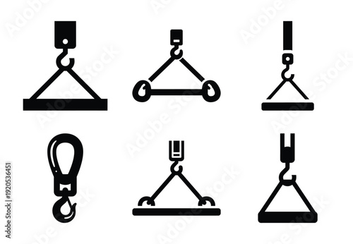 A set of  constriction tools and lifting sling icons