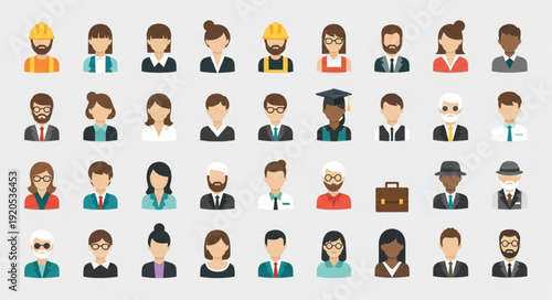 Diverse Group of People Icons Representing Various Professions and Ages.