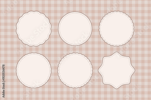 可愛いステッチの丸型ラベル・フレームセット　ベクター