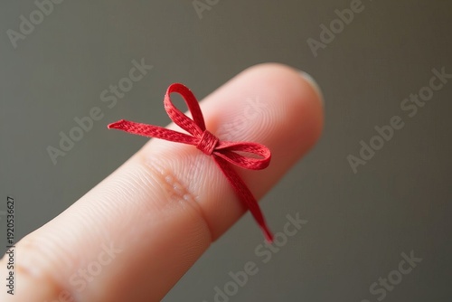Close-up shot of a finger adorned with a ribbon bow, serving as a poignant symbol of a meaningful reminder.