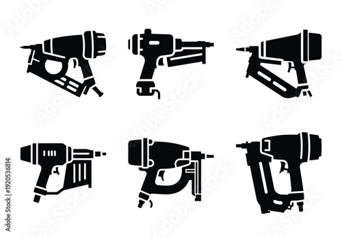 A set of  constriction tools and nail gun icons