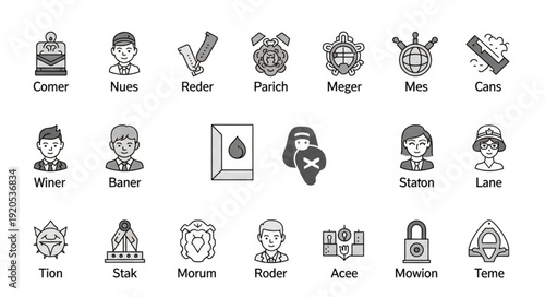 Collection of Hand Drawn Icons Representing Various Professions and Concepts.