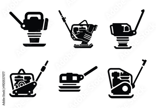 A set of  constriction tools and plate compactor icons