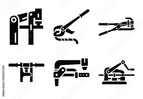 A set of  constriction tools and rebar bender icons