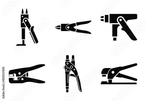 A set of  constriction tools and stud punch icons