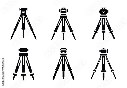 A set of  constriction tools and survey tripod icons