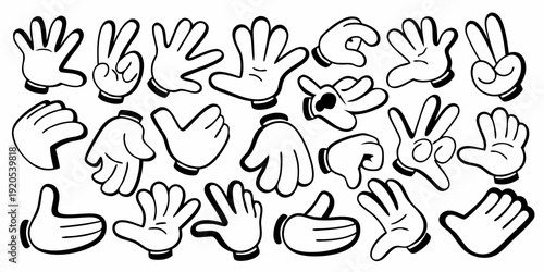 Collection of cartoon hands in various sign language gestures