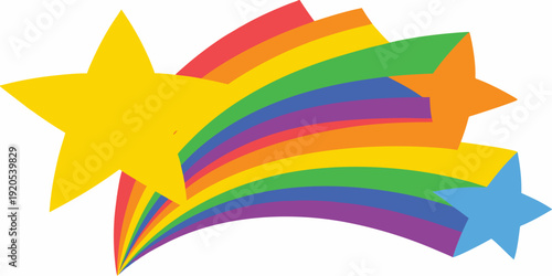 A vibrant collection of colorful stars forming a shooting star arc