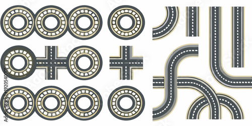 Abstract graphic design featuring circles and stylized road patterns