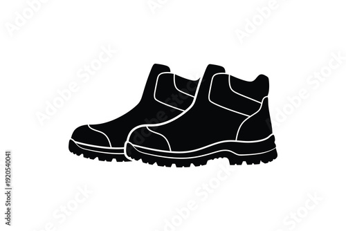Pair of heavy duty work boots silhouette - Industrial safety footwear vector illustration