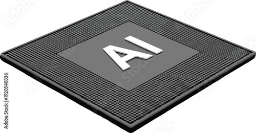 Stylized computer chip with AI letters, artificial intelligence hardware concept illustration, digital processor design, machine learning technology, futuristic computing innovation artwork