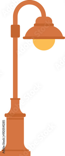 Brown Street Lamp with Illuminated Light Bulb on a Clear Background lamp post