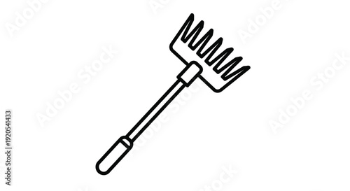 Simple black and white line drawing of a garden leaf rake tool