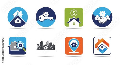 Real Estate Icons Collection Representing Home Buying Selling and Investment.