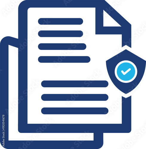 Secure Document Icon with Protection Shield and Verified Checkmark for Data Privacy
