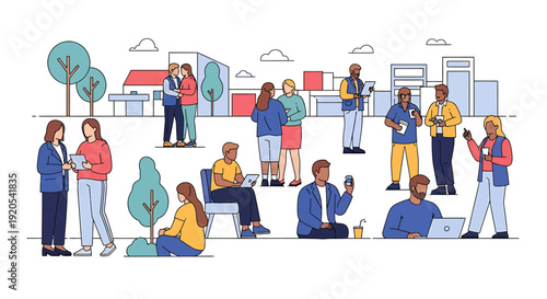 People Engaging Outdoors in a Vibrant Community Setting