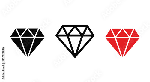 Three diamond icons in black outline and solid red colors