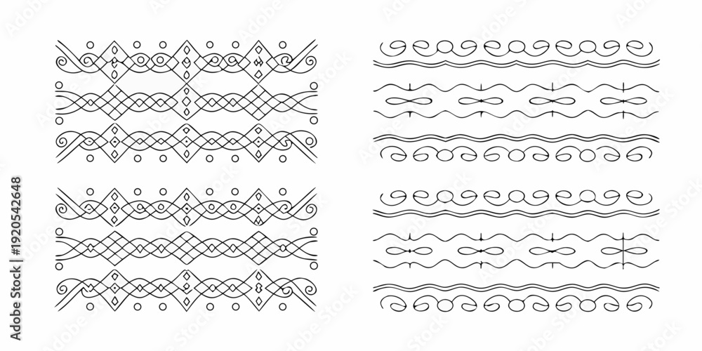 Fototapeta premium Intricate black and white linear patterns resembling decorative borders or braids