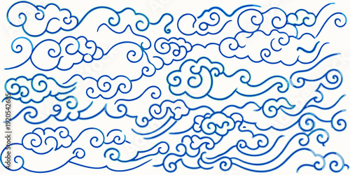 Stylized blue wave pattern covering a white background