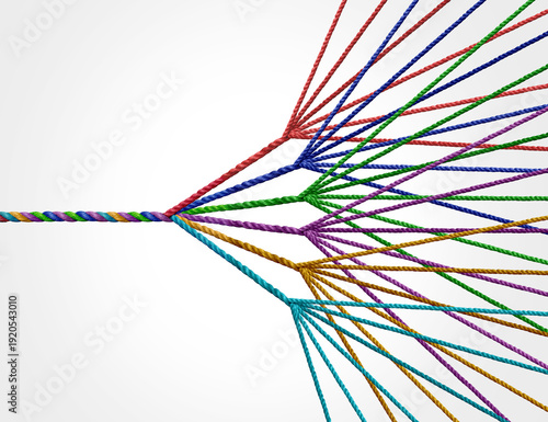 Expansion Concept and splintering off expanding and spreading as a business success or life metaphor for growth and multiplication as ropes multiplying their reach as a network growth.