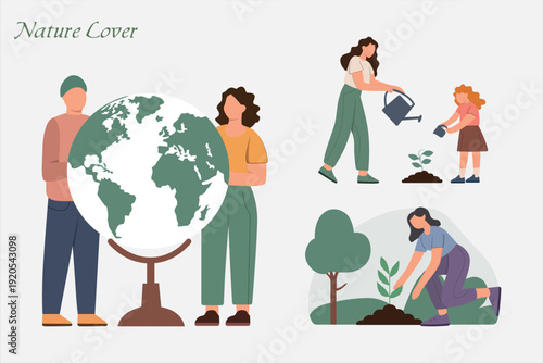 People planting trees and caring for earth environmental conservation global warming concept