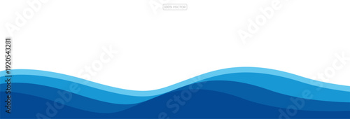 Abstract fluid wave composition, blue spectrum palette with white accents, clean geometric flow, contemporary background design, soft light gradients