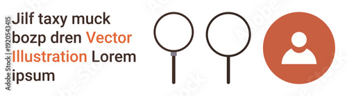 Search optimization, identity verification, online user services, research tools, business solutions, and personalization. Two magnifying glasses and a user symbol. Search optimization and identity