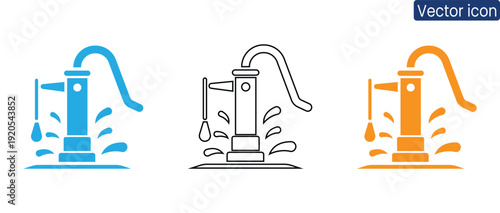 Set of faucet icons showing water leakage in different colors