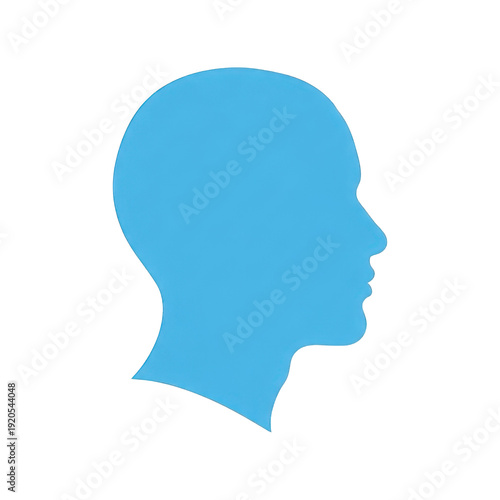 Minimalist human head silhouette in light blue, side profile of a male face icon, anatomical head shape for medical and psychological concepts